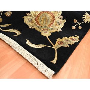 5'10"x8'10" Onyx Black, Borderless Botanical Design, Half Wool and Half Silk, Densely Woven, Soft Pile, Hand Knotted, Oriental Rug FWR453606