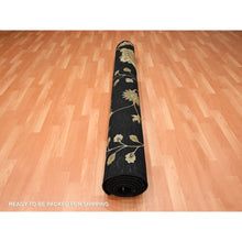 Load image into Gallery viewer, 5&#39;10&quot;x8&#39;10&quot; Onyx Black, Borderless Botanical Design, Half Wool And Half Silk, Densely Woven, Soft Pile, Hand Knotted, Oriental Rug FWR453606
