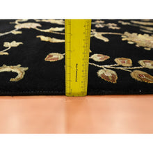 Load image into Gallery viewer, 5&#39;10&quot;x8&#39;10&quot; Onyx Black, Borderless Botanical Design, Half Wool and Half Silk, Densely Woven, Soft Pile, Hand Knotted, Oriental Rug FWR453606