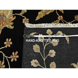 5'10"x8'10" Onyx Black, Borderless Botanical Design, Half Wool And Half Silk, Densely Woven, Soft Pile, Hand Knotted, Oriental Rug FWR453606