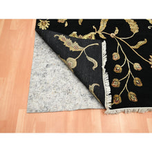 Load image into Gallery viewer, 6&#39;x8&#39;10&quot; Ebony Black, Hand Knotted, Borderless Botanical Design, Half Wool And Half Silk, Densely Woven, Soft Pile, Oriental Rug FWR453612