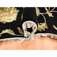 Load image into Gallery viewer, 6&#39;x8&#39;10&quot; Ebony Black, Hand Knotted, Borderless Botanical Design, Half Wool And Half Silk, Densely Woven, Soft Pile, Oriental Rug FWR453612