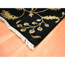 Load image into Gallery viewer, 6&#39;x8&#39;10&quot; Ebony Black, Hand Knotted, Borderless Botanical Design, Half Wool and Half Silk, Densely Woven, Soft Pile, Oriental Rug FWR453612