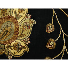 Load image into Gallery viewer, 6&#39;x8&#39;10&quot; Ebony Black, Hand Knotted, Borderless Botanical Design, Half Wool And Half Silk, Densely Woven, Soft Pile, Oriental Rug FWR453612