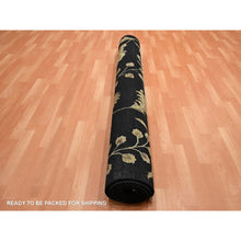 Load image into Gallery viewer, 6&#39;x8&#39;10&quot; Ebony Black, Hand Knotted, Borderless Botanical Design, Half Wool And Half Silk, Densely Woven, Soft Pile, Oriental Rug FWR453612