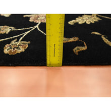 Load image into Gallery viewer, 6&#39;x8&#39;10&quot; Ebony Black, Hand Knotted, Borderless Botanical Design, Half Wool And Half Silk, Densely Woven, Soft Pile, Oriental Rug FWR453612
