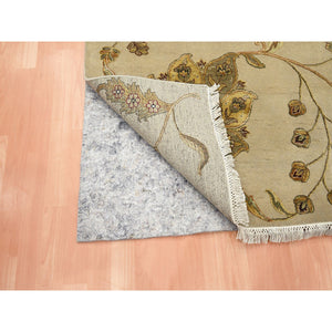 6'x8'10" Cornstalk Brown, Hand Knotted, Half Wool And Half Silk, Borderless Botanical Design, Densely Woven, Soft Pile, Oriental Rug FWR453618