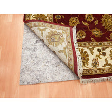Load image into Gallery viewer, 6&#39;x9&#39; Crimson Red, Hand Knotted, Wool And Silk, Soft Pile, Rajasthan With All Over Leaf Design, Thick And Plush, Oriental Rug FWR453624