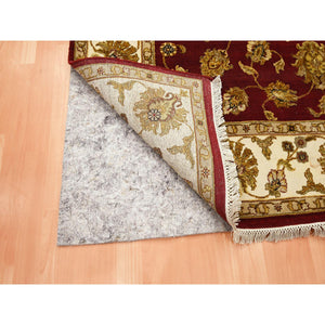 6'x9' Crimson Red, Hand Knotted, Wool And Silk, Soft Pile, Rajasthan With All Over Leaf Design, Thick And Plush, Oriental Rug FWR453624