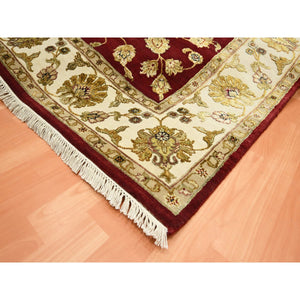 6'x9' Crimson Red, Hand Knotted, Wool And Silk, Soft Pile, Rajasthan With All Over Leaf Design, Thick And Plush, Oriental Rug FWR453624