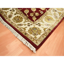 Load image into Gallery viewer, 6&#39;x9&#39; Crimson Red, Hand Knotted, Wool And Silk, Soft Pile, Rajasthan With All Over Leaf Design, Thick And Plush, Oriental Rug FWR453624