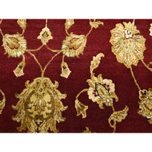 Load image into Gallery viewer, 6&#39;x9&#39; Crimson Red, Hand Knotted, Wool And Silk, Soft Pile, Rajasthan With All Over Leaf Design, Thick And Plush, Oriental Rug FWR453624