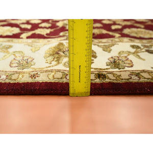 6'x9' Crimson Red, Hand Knotted, Wool And Silk, Soft Pile, Rajasthan With All Over Leaf Design, Thick And Plush, Oriental Rug FWR453624