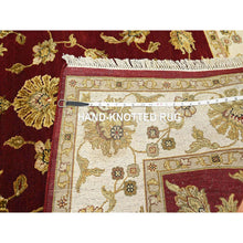 Load image into Gallery viewer, 6&#39;x9&#39; Crimson Red, Hand Knotted, Wool And Silk, Soft Pile, Rajasthan With All Over Leaf Design, Thick And Plush, Oriental Rug FWR453624
