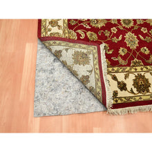 Load image into Gallery viewer, 4&#39;2&quot;x5&#39; Carmine Red, Rajasthan With All Over Leaf Design, Hand Knotted, Wool And Silk, Soft Pile, Thick And Plush, Squarish, Oriental Rug FWR453630