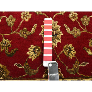 4'1"x5' Currant Red, Hand Knotted, Wool and Silk, Soft Pile, Thick and Plush, Rajasthan with All Over Leaf Design, Squarish, Oriental Rug FWR453636