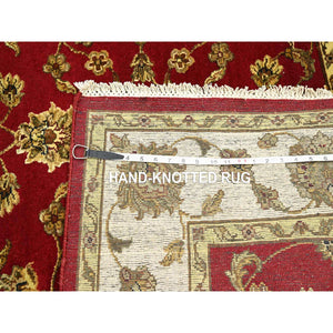 4'1"x5' Currant Red, Hand Knotted, Wool And Silk, Soft Pile, Thick And Plush, Rajasthan With All Over Leaf Design, Squarish, Oriental Rug FWR453636