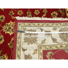 Load image into Gallery viewer, 4&#39;1&quot;x5&#39; Currant Red, Hand Knotted, Wool And Silk, Soft Pile, Thick And Plush, Rajasthan With All Over Leaf Design, Squarish, Oriental Rug FWR453636