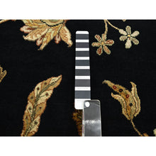 Load image into Gallery viewer, 4&#39;1&quot;x6&#39;1&quot; Caviar Black, Half Wool and Half Silk, Borderless Botanical Design, Densely Woven, Soft Pile, Hand Knotted, Oriental Rug FWR453648
