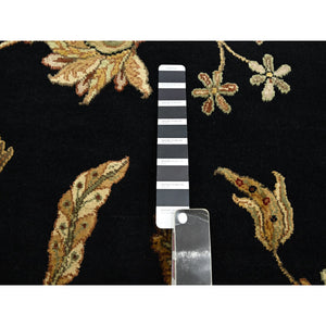4'1"x6'1" Caviar Black, Half Wool and Half Silk, Borderless Botanical Design, Densely Woven, Soft Pile, Hand Knotted, Oriental Rug FWR453648