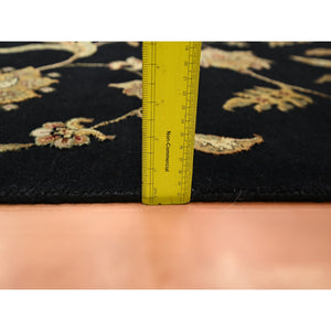 4'1"x6'1" Caviar Black, Half Wool and Half Silk, Borderless Botanical Design, Densely Woven, Soft Pile, Hand Knotted, Oriental Rug FWR453648