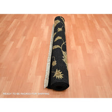 Load image into Gallery viewer, 4&#39;x6&#39; Midnight Black, Borderless Botanical Design, Half Wool and Half Silk, Densely Woven, Soft Pile, Hand Knotted, Oriental Rug FWR453654