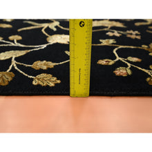 Load image into Gallery viewer, 4&#39;x6&#39; Midnight Black, Borderless Botanical Design, Half Wool And Half Silk, Densely Woven, Soft Pile, Hand Knotted, Oriental Rug FWR453654