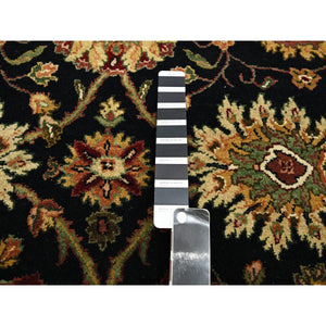 4'x15'9" Pitch Black, Rajasthan with All Over Leaf Design, Hand Knotted, Wool and Silk, Soft Pile, Thick and Plush, XL Runner, Oriental Rug FWR453660