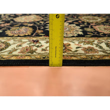 Load image into Gallery viewer, 4&#39;x15&#39;9&quot; Pitch Black, Rajasthan with All Over Leaf Design, Hand Knotted, Wool and Silk, Soft Pile, Thick and Plush, XL Runner, Oriental Rug FWR453660