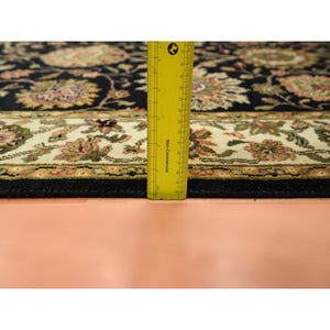 4'x15'9" Pitch Black, Rajasthan with All Over Leaf Design, Hand Knotted, Wool and Silk, Soft Pile, Thick and Plush, XL Runner, Oriental Rug FWR453660