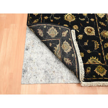 Load image into Gallery viewer, 2&#39;7&quot;x12&#39;3&quot; Caviar Black, Soft Pile, Hand Knotted, Wool and Silk, Rajasthan with All Over Leaf Design, Thick and Plush, Runner, Oriental Rug FWR453666