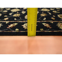 Load image into Gallery viewer, 2&#39;7&quot;x12&#39;3&quot; Caviar Black, Soft Pile, Hand Knotted, Wool And Silk, Rajasthan With All Over Leaf Design, Thick And Plush, Runner, Oriental Rug FWR453666