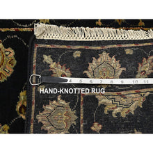 Load image into Gallery viewer, 2&#39;7&quot;x12&#39;3&quot; Caviar Black, Soft Pile, Hand Knotted, Wool and Silk, Rajasthan with All Over Leaf Design, Thick and Plush, Runner, Oriental Rug FWR453666