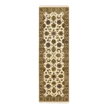 Load image into Gallery viewer, 2&#39;6&quot;x8&#39; Alabaster White, Rajasthan with All Over Leaf Design, Hand Knotted, Wool and Silk, Soft Pile, Thick and Plush, Runner, Oriental Rug FWR453672