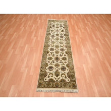 Load image into Gallery viewer, 2&#39;6&quot;x8&#39; Alabaster White, Rajasthan with All Over Leaf Design, Hand Knotted, Wool and Silk, Soft Pile, Thick and Plush, Runner, Oriental Rug FWR453672