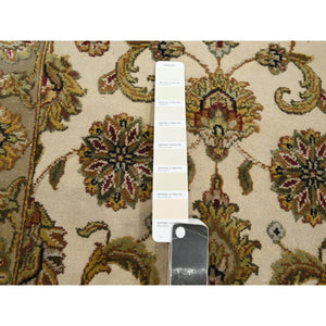 2'6"x8' Alabaster White, Rajasthan with All Over Leaf Design, Hand Knotted, Wool and Silk, Soft Pile, Thick and Plush, Runner, Oriental Rug FWR453672