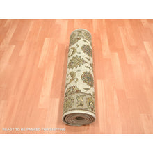 Load image into Gallery viewer, 2&#39;6&quot;x8&#39; Alabaster White, Rajasthan with All Over Leaf Design, Hand Knotted, Wool and Silk, Soft Pile, Thick and Plush, Runner, Oriental Rug FWR453672