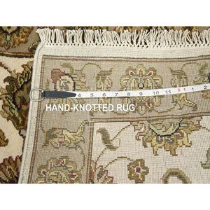 2'6"x8' Alabaster White, Rajasthan with All Over Leaf Design, Hand Knotted, Wool and Silk, Soft Pile, Thick and Plush, Runner, Oriental Rug FWR453672