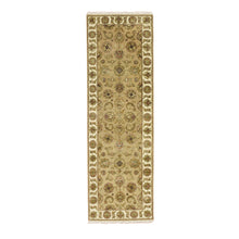 Load image into Gallery viewer, 2&#39;7&quot;x8&#39;1&quot; Ecru Brown, Rajasthan with All Over Leaf Design, Hand Knotted, Wool and Silk, Densely Woven, Thick and Plush, Runner, Oriental Rug FWR453678