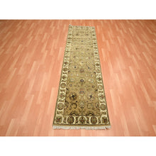 Load image into Gallery viewer, 2&#39;7&quot;x8&#39;1&quot; Ecru Brown, Rajasthan with All Over Leaf Design, Hand Knotted, Wool and Silk, Densely Woven, Thick and Plush, Runner, Oriental Rug FWR453678