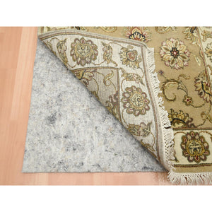 2'7"x8'1" Ecru Brown, Rajasthan with All Over Leaf Design, Hand Knotted, Wool and Silk, Densely Woven, Thick and Plush, Runner, Oriental Rug FWR453678