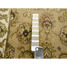 Load image into Gallery viewer, 2&#39;7&quot;x8&#39;1&quot; Ecru Brown, Rajasthan with All Over Leaf Design, Hand Knotted, Wool and Silk, Densely Woven, Thick and Plush, Runner, Oriental Rug FWR453678