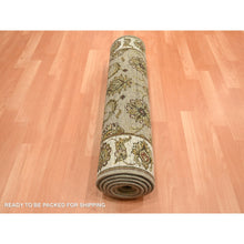 Load image into Gallery viewer, 2&#39;7&quot;x8&#39;1&quot; Ecru Brown, Rajasthan with All Over Leaf Design, Hand Knotted, Wool and Silk, Densely Woven, Thick and Plush, Runner, Oriental Rug FWR453678
