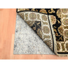 Load image into Gallery viewer, 2&#39;6&quot;x8&#39; Jade Black, Rajasthan with All Over Leaf Design, Hand Knotted, Wool and Silk, Densely Woven, Thick and Plush, Runner, Oriental Rug FWR453684