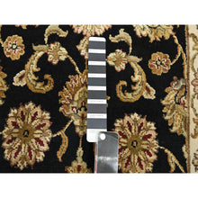 Load image into Gallery viewer, 2&#39;6&quot;x8&#39; Jade Black, Rajasthan with All Over Leaf Design, Hand Knotted, Wool and Silk, Densely Woven, Thick and Plush, Runner, Oriental Rug FWR453684