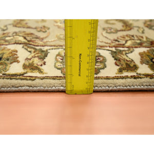 2'6"x8' Dark Vanilla Brown, Rajasthan with All Over Leaf Design, Hand Knotted, Wool and Silk, Soft Pile, Thick and Plush, Runner, Oriental Rug FWR453690
