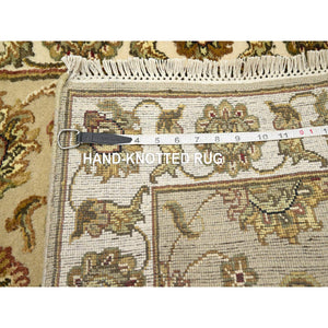 2'6"x8' Dark Vanilla Brown, Rajasthan with All Over Leaf Design, Hand Knotted, Wool and Silk, Soft Pile, Thick and Plush, Runner, Oriental Rug FWR453690