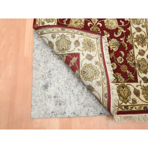 2'6"x9'5" Angels Red, Wool and Silk, Soft Pile, Rajasthan with All Over Leaf Design, Hand Knotted, Thick and Plush, Runner, Oriental Rug FWR453696