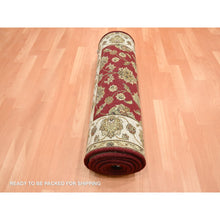Load image into Gallery viewer, 2&#39;6&quot;x9&#39;5&quot; Angels Red, Wool and Silk, Soft Pile, Rajasthan with All Over Leaf Design, Hand Knotted, Thick and Plush, Runner, Oriental Rug FWR453696