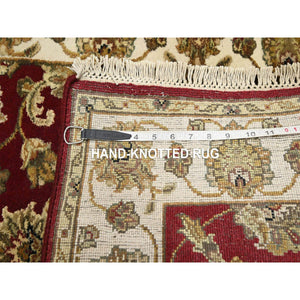 2'6"x9'5" Angels Red, Wool and Silk, Soft Pile, Rajasthan with All Over Leaf Design, Hand Knotted, Thick and Plush, Runner, Oriental Rug FWR453696